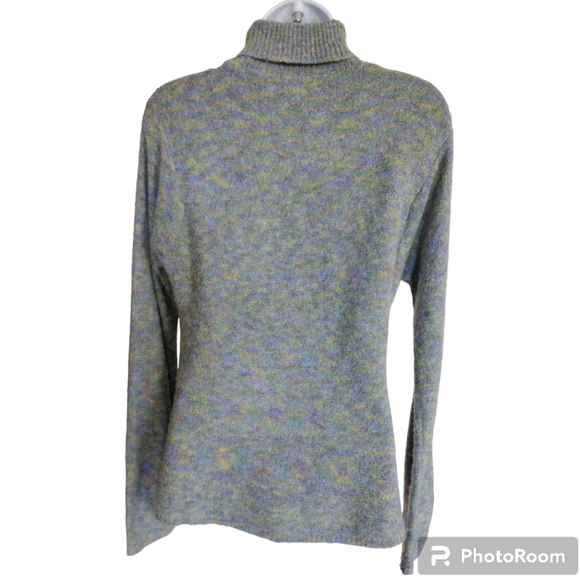 ICON Ombre Blue Green Purple Teal Knit Cable Turtleneck Medium - Picture 6 of 13